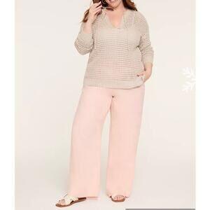 NWT Lane Bryant Linen Blend Wide Leg Pull-On Pants 20 Peach Pink Casual Beachy
